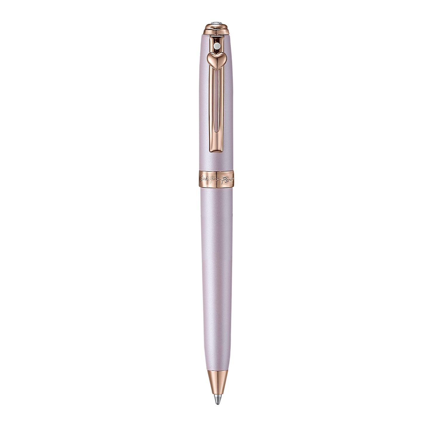 Sheaffer Emily in Paris Prelude Mini 9810 Pastel Pink Ballpoint Pen and PVD Rose Gold Trims with Heart Emblem and Swarovski Crystal.