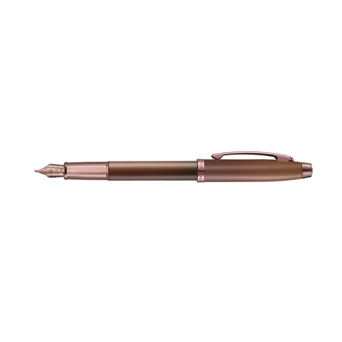 Sheaffer Gift Set ft. Coffee Edition 100 9374 Fountain Pen with Regal Brown PVD Trims and Coffee Edition Pen Pouch.
