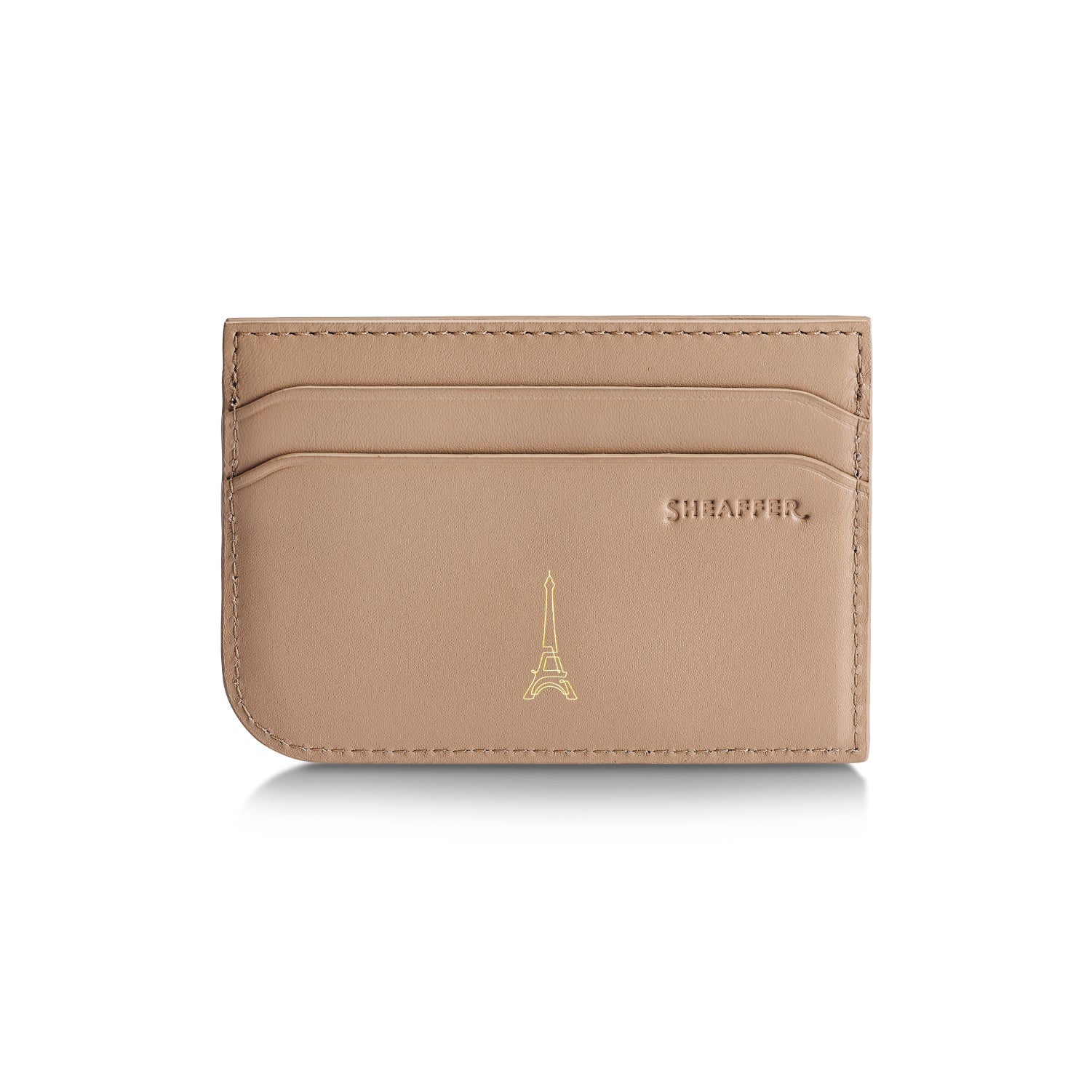 Sheaffer Gift Set ft. 100 Emily in Paris 9377 Champagne Gold Ballpoint Pen with Champagne Gold Trims and Full-Grain Credit Card Holder.