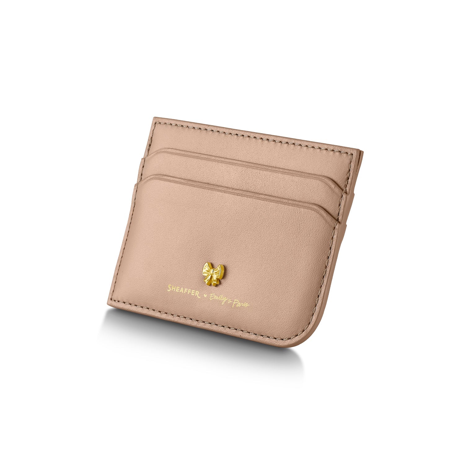 Sheaffer Gift Set ft. 100 Emily in Paris 9377 Champagne Gold Ballpoint Pen with Champagne Gold Trims and Full-Grain Credit Card Holder.
