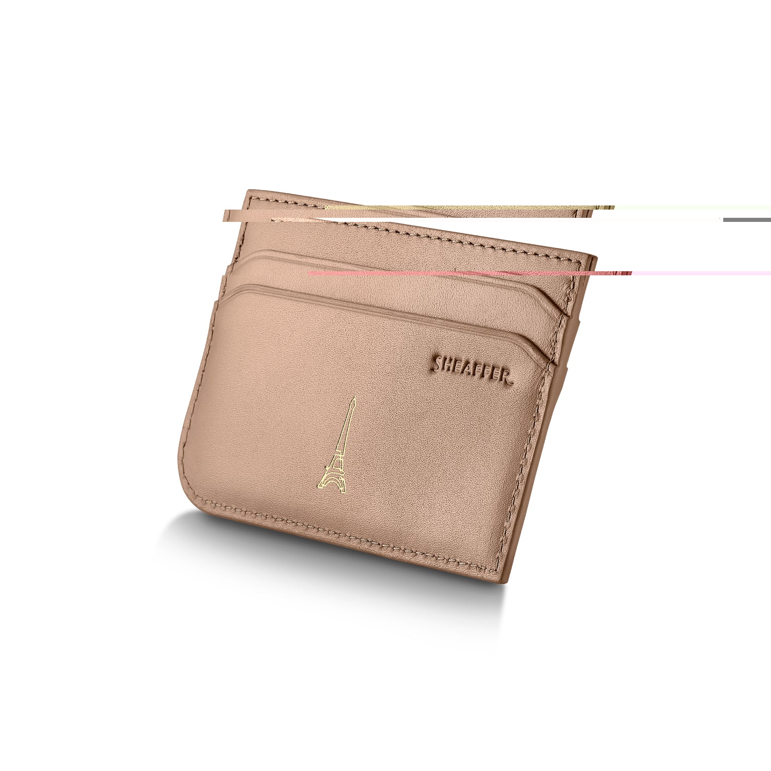 Sheaffer Gift Set ft. 100 Emily in Paris 9377 Champagne Gold Ballpoint Pen with Champagne Gold Trims and Full-Grain Credit Card Holder.