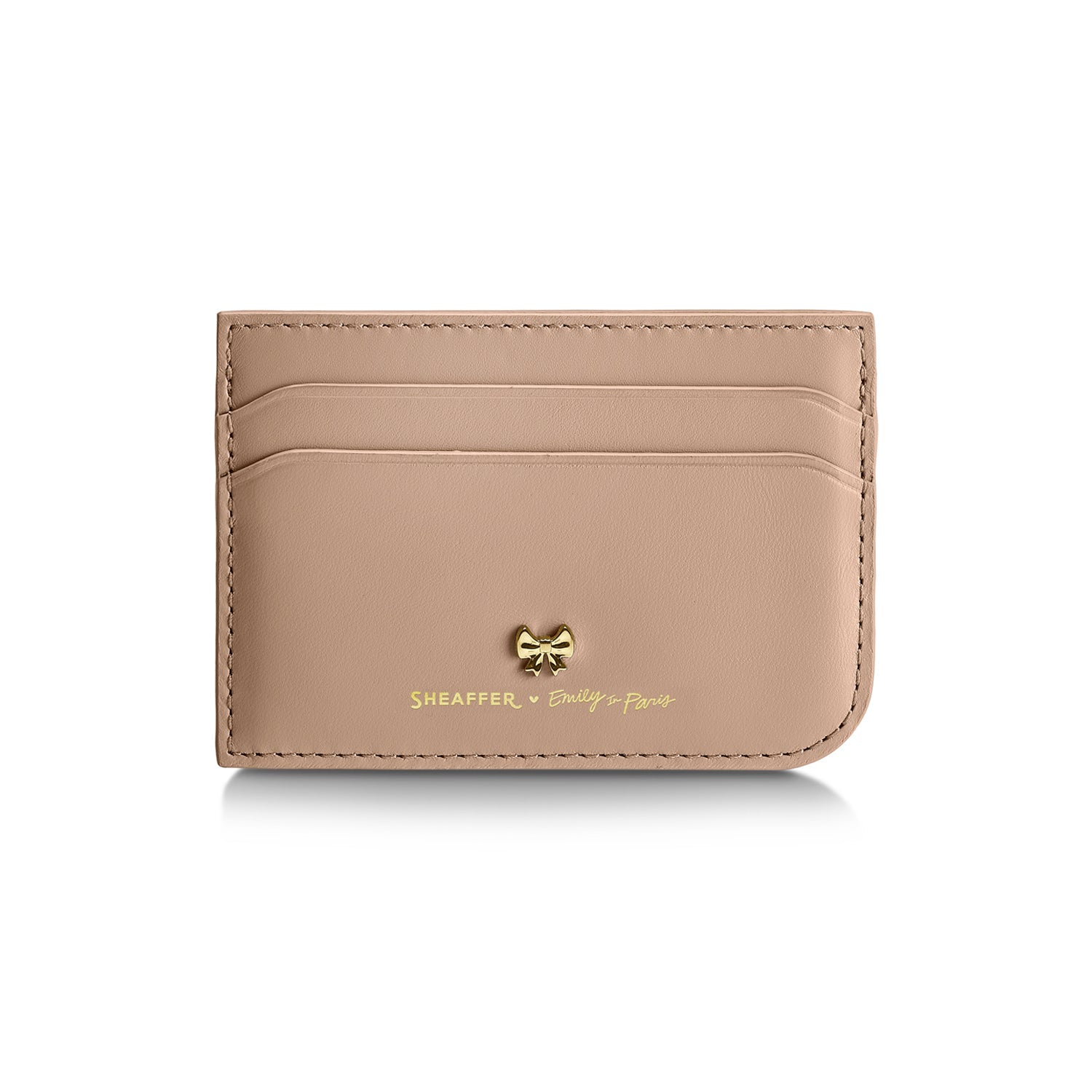 Sheaffer Gift Set ft. 100 Emily in Paris 9377 Champagne Gold Ballpoint Pen with Champagne Gold Trims and Full-Grain Credit Card Holder.