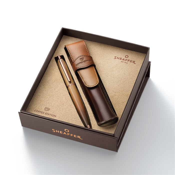 Sheaffer Gift Set ft. Coffee Edition VFM 9428 Ballpoint Pen with Regal Brown PVD Trims and Coffee Edition Pen Pouch.
