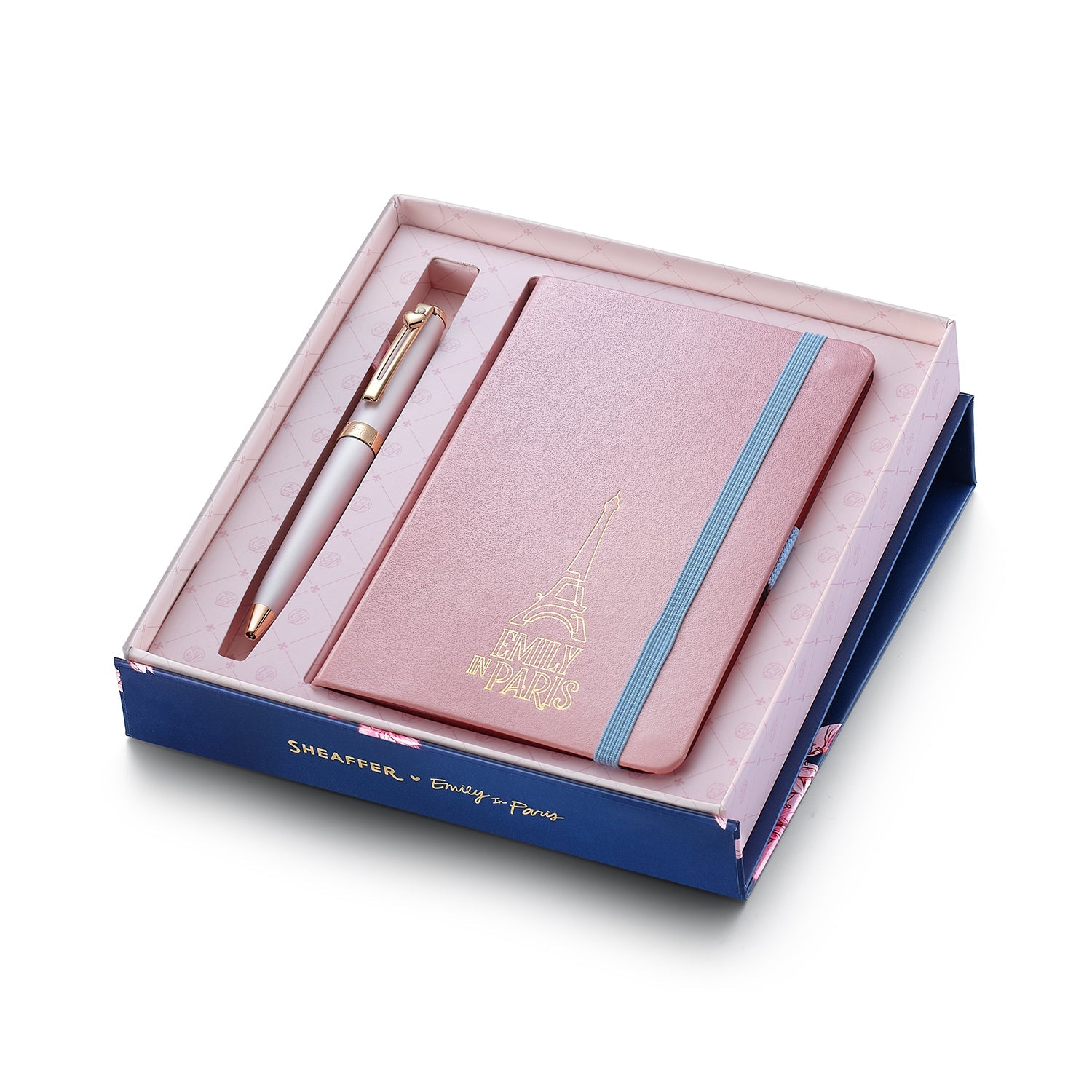 Sheaffer Gift Set ft - Emily in Paris Prelude Mini 9810 Pastel Pink Ballpoint Pen with Swarovski Crystal and Hardbound Small Notebook.