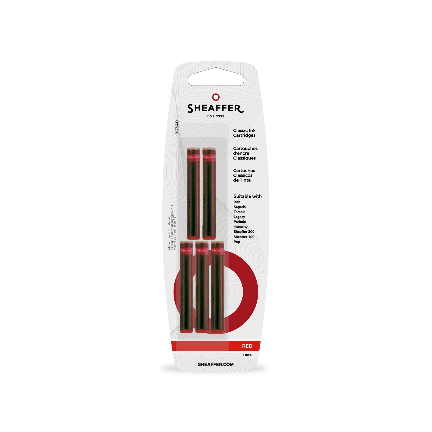 Sheaffer Classic Ink Cartridge (Pack of 5) Red.