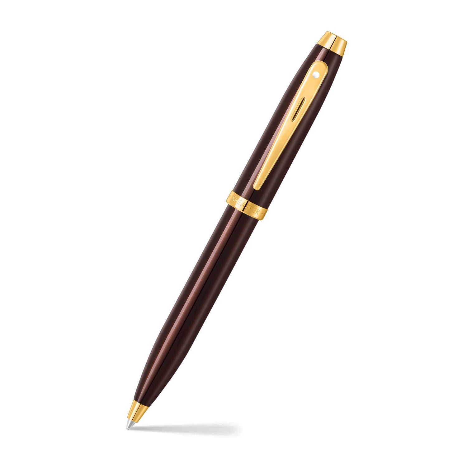 Sheaffer Gift Set ft. Glossy Brown 100 9370 Ballpoint Pen with Gold Trims and Rustic Mocha Credit Card Holder.