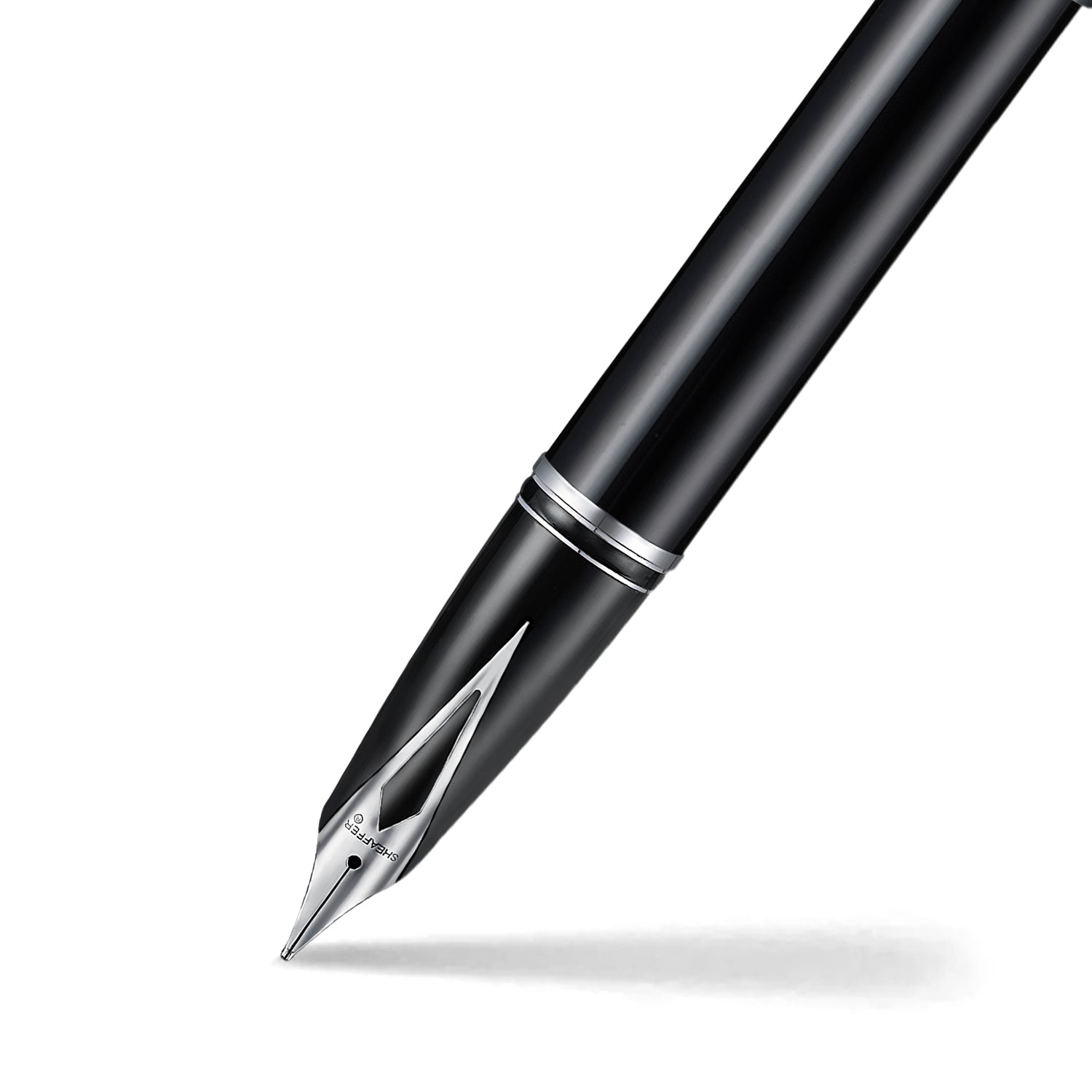 Sheaffer Legacy 9064 Glossy Black Inlaid Nib Fountain Pen with Chrome-Plated Trims.
