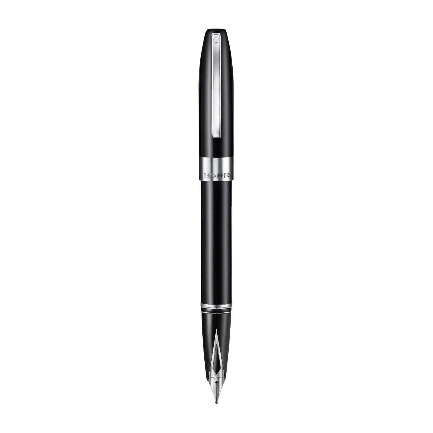 Sheaffer Legacy 9064 Glossy Black Inlaid Nib Fountain Pen with Chrome-Plated Trims.