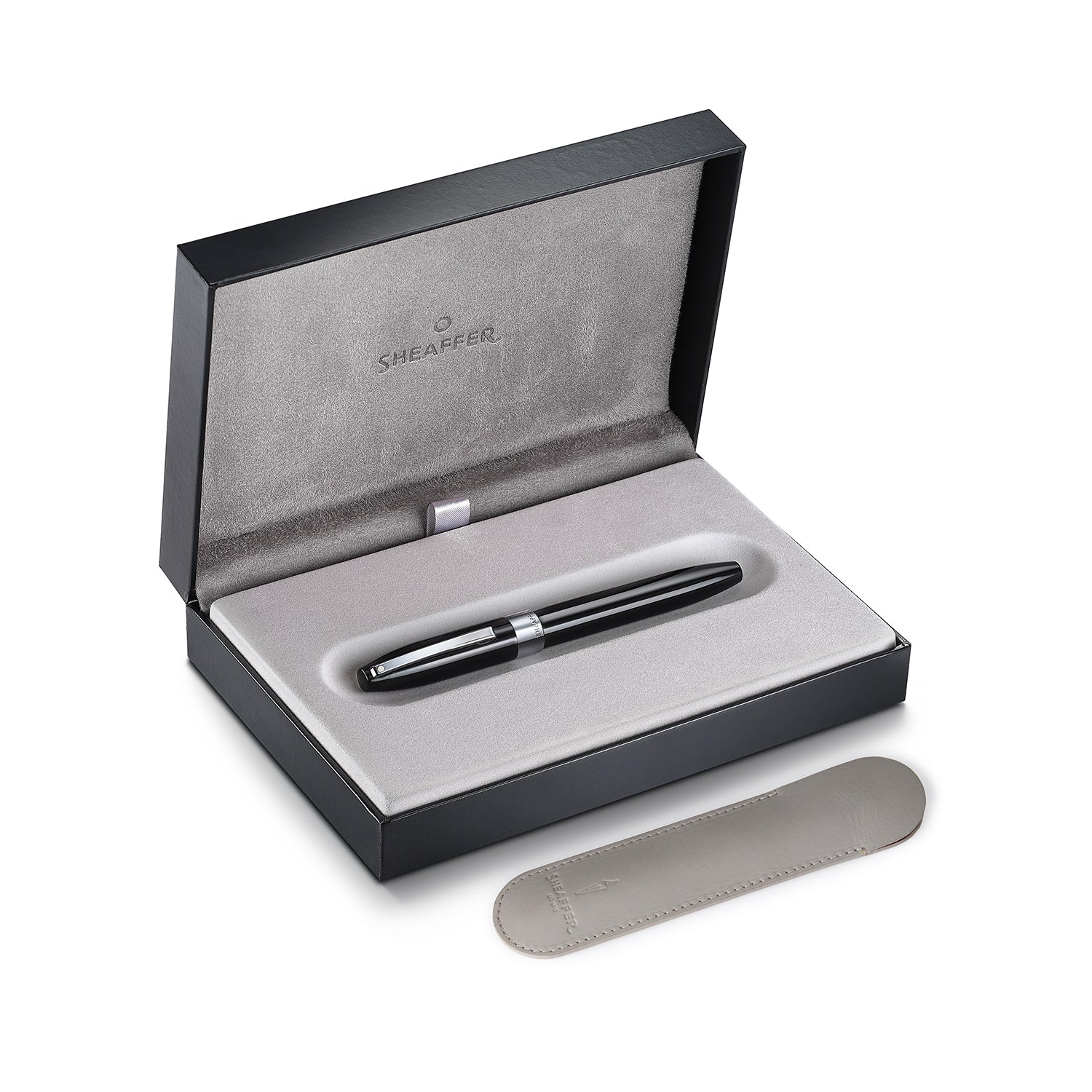 Sheaffer Legacy 9064 Glossy Black Inlaid Nib Fountain Pen with Chrome-Plated Trims.