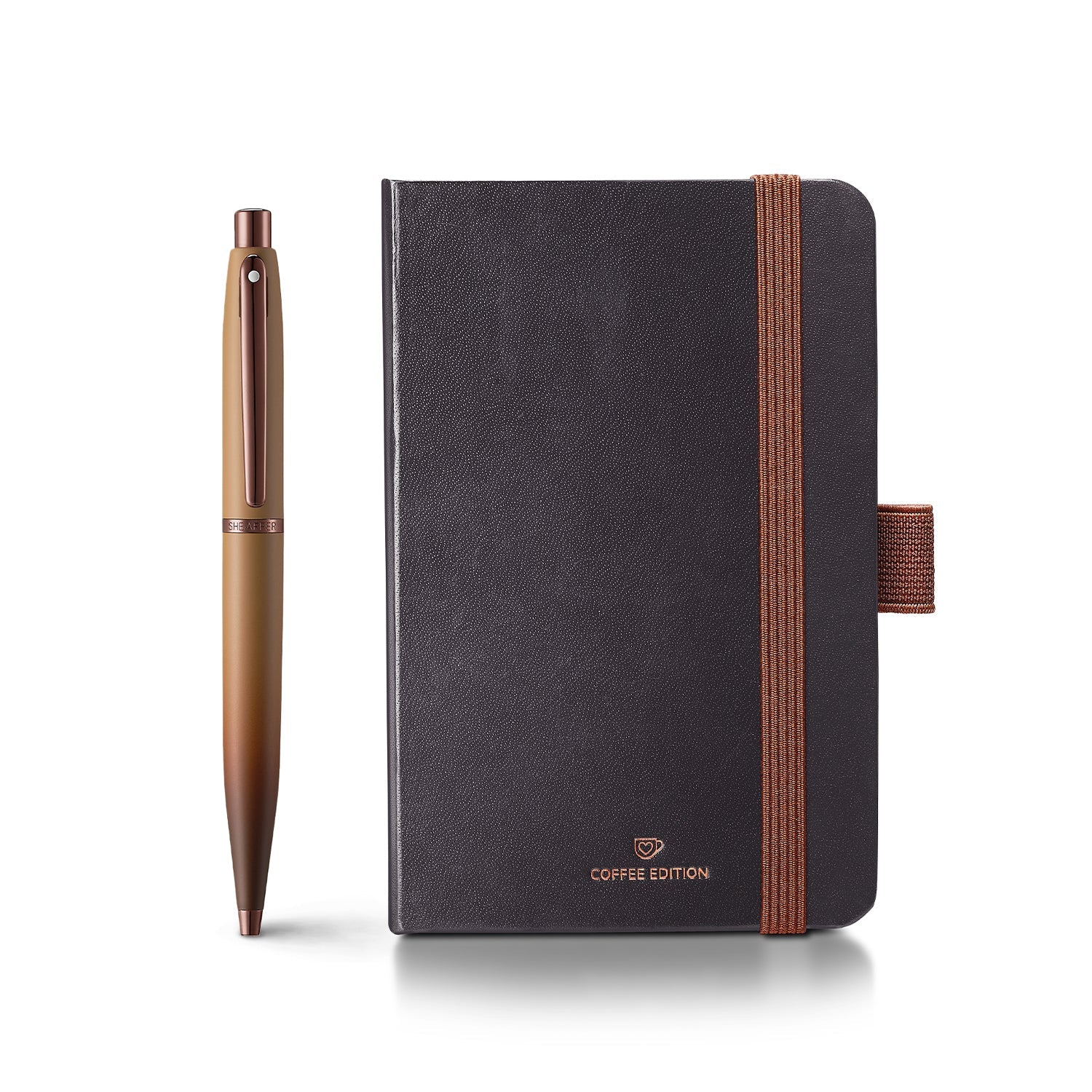 Sheaffer Gift Set ft. Coffee Edition VFM 9428 Ballpoint Pen with Regal Brown PVD Trims and Small Notebook.