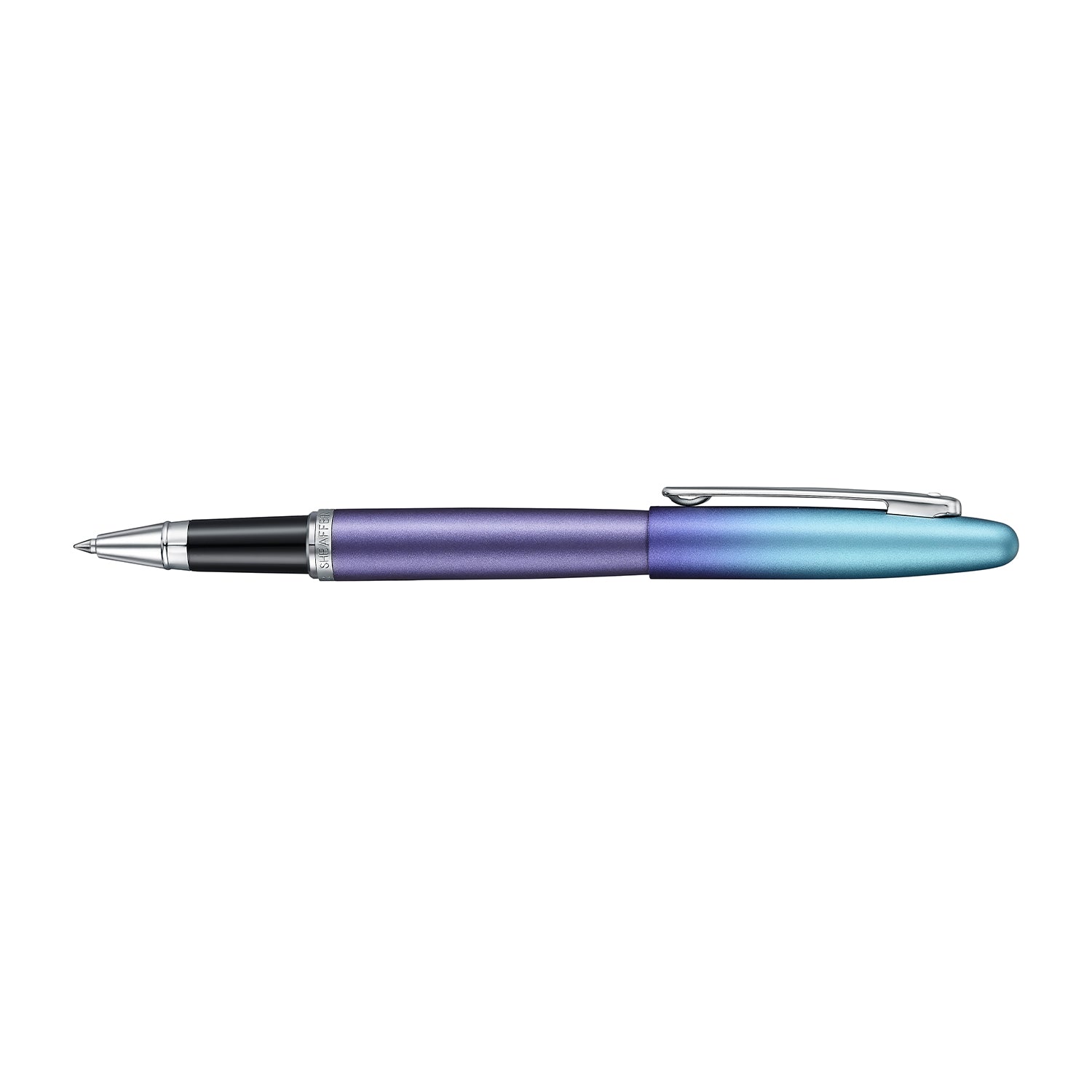 Sheaffer VFM 9430 Expressions Blue and Purple Pearlised Gradient Rollerball Pen with Chrome-Plated Trims.