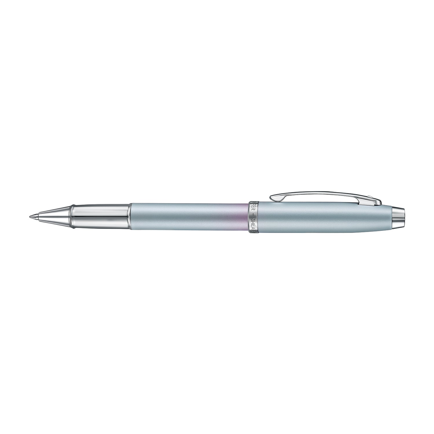 Sheaffer 100 9376 Expressions Blue and Pink Pearlised Gradient Rollerball Pen with Chrome-plated Trims.
