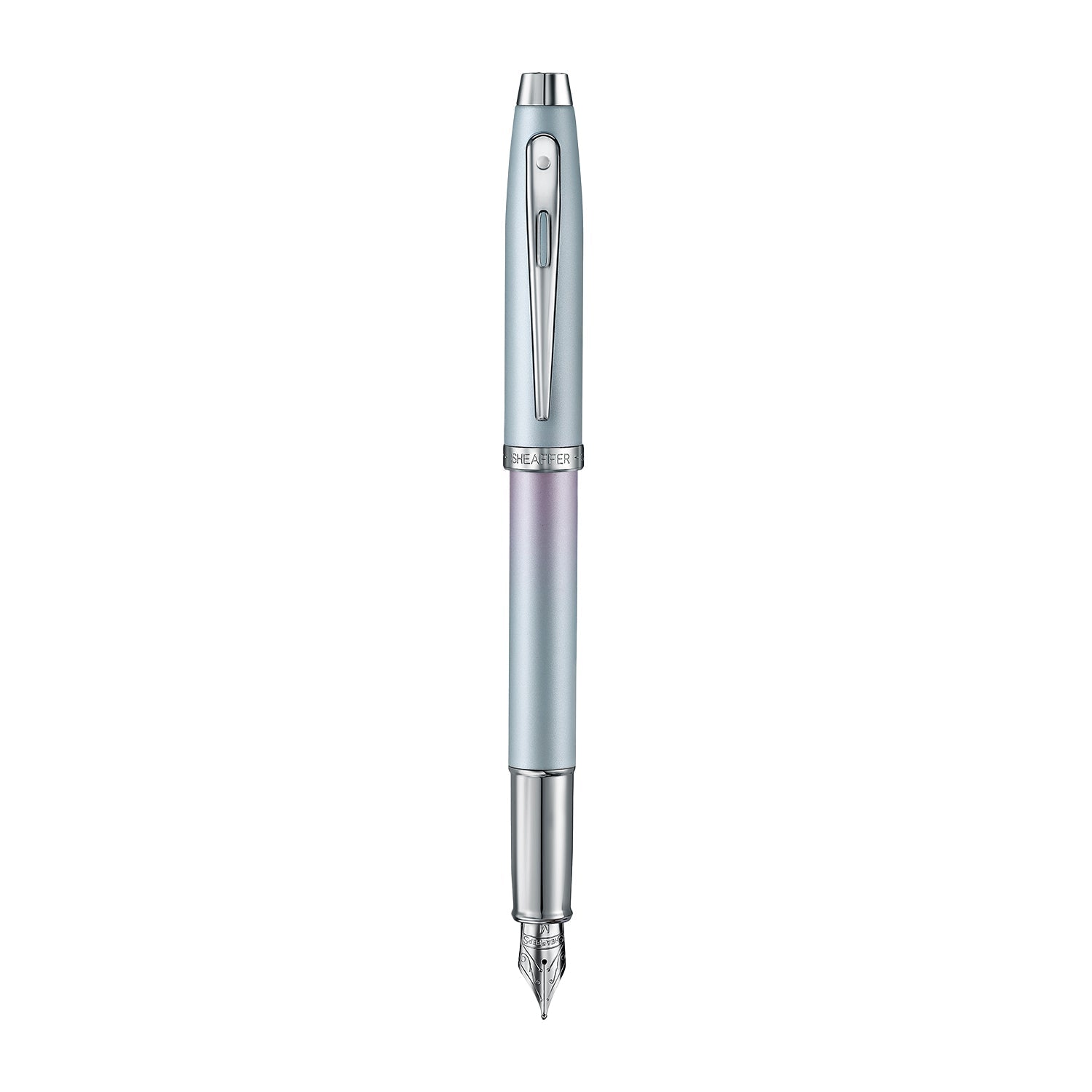 Sheaffer 100 9376 Expressions Blue and Pink Pearlised Gradient Fountain Pen with Chrome-plated Trims.